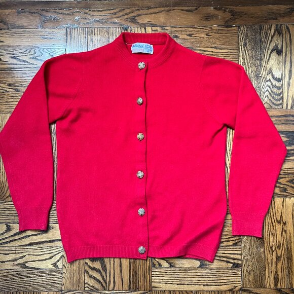 Ballantyne Red 100% Cashmere Cardigan with Golden Buttons. - Picture 5 of 5
